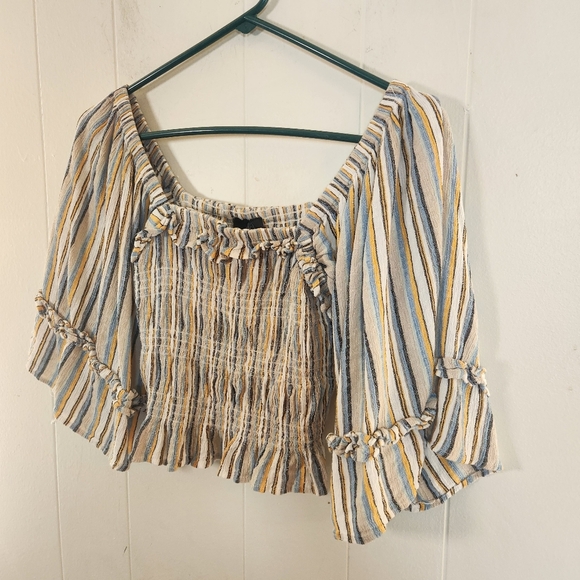 Angie Striped Smocked Peasant Boho Blouse Size Medium Milkmaid - Picture 3 of 15